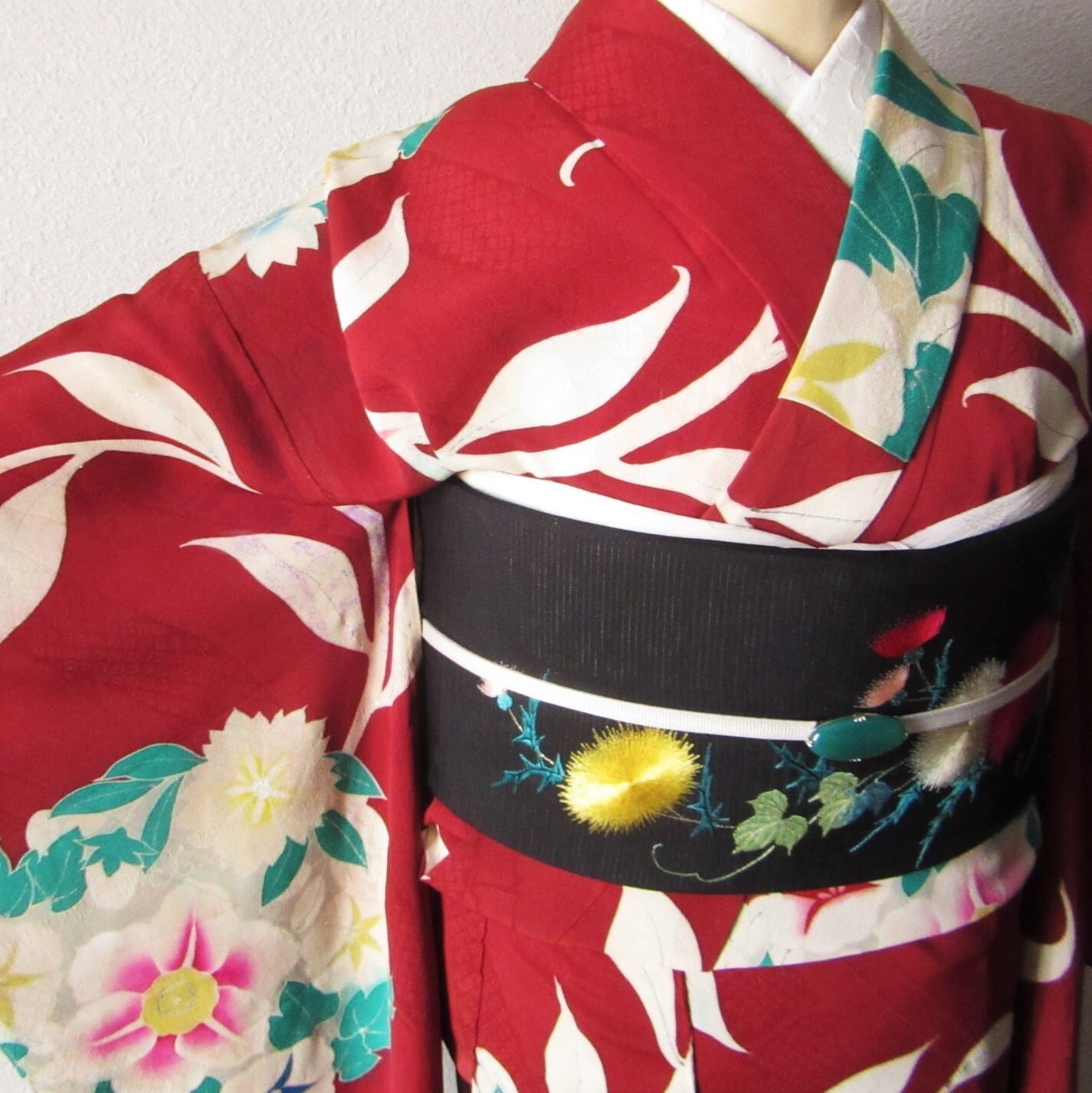 薊 刺繍 絽 アンティーク 名古屋帯 着物 | アンティーク着物と和装小物