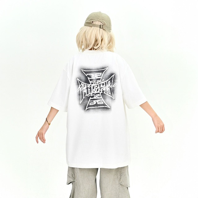 クロスモチーフダメージライクグラフィックTシャツ 3col   R02045