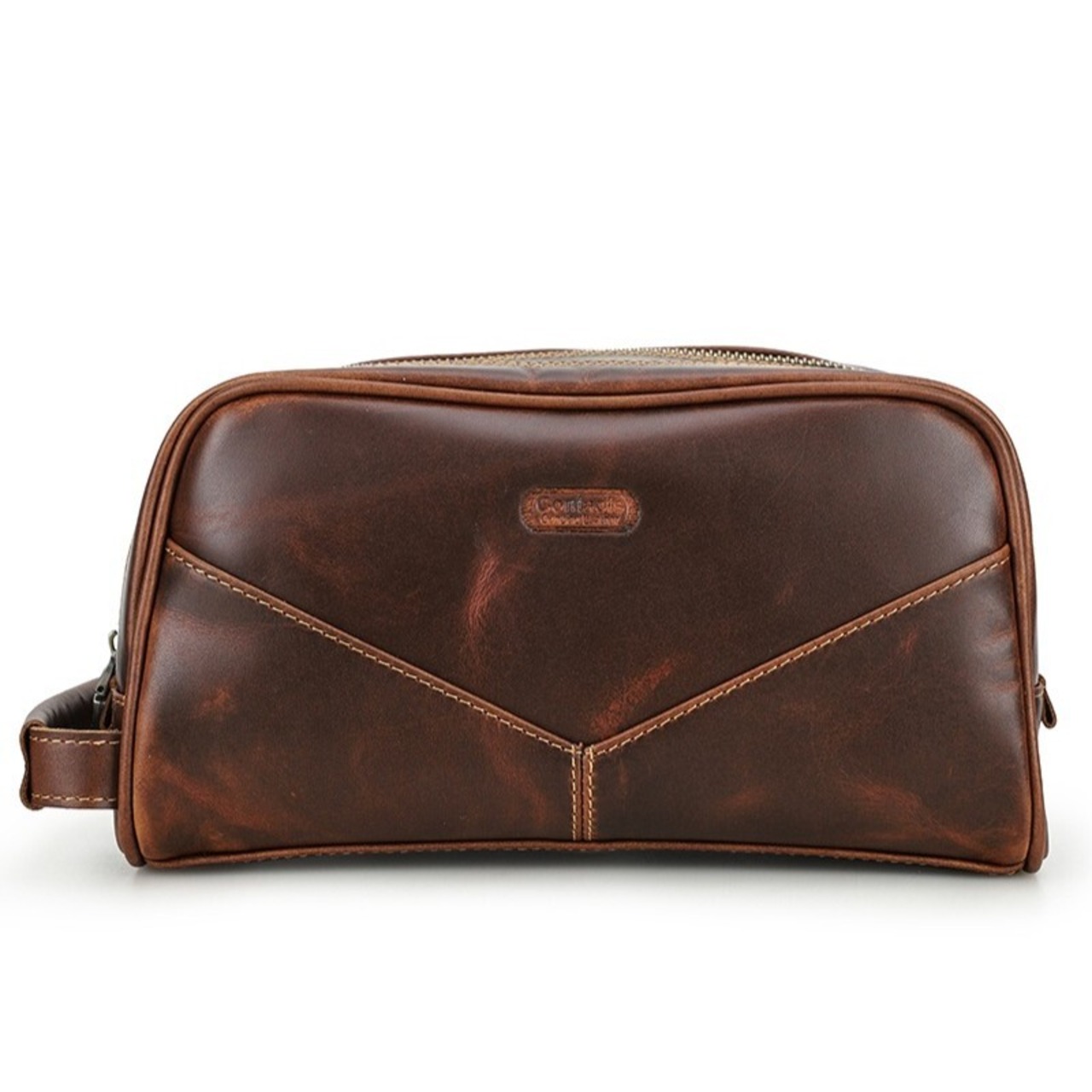 Double Zip Genuine Leather Travel Pouch Bag / 本革 ダブルジップ レザー トラベル ポーチ バッグ