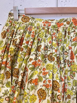60's warm color flower print cotton skirt