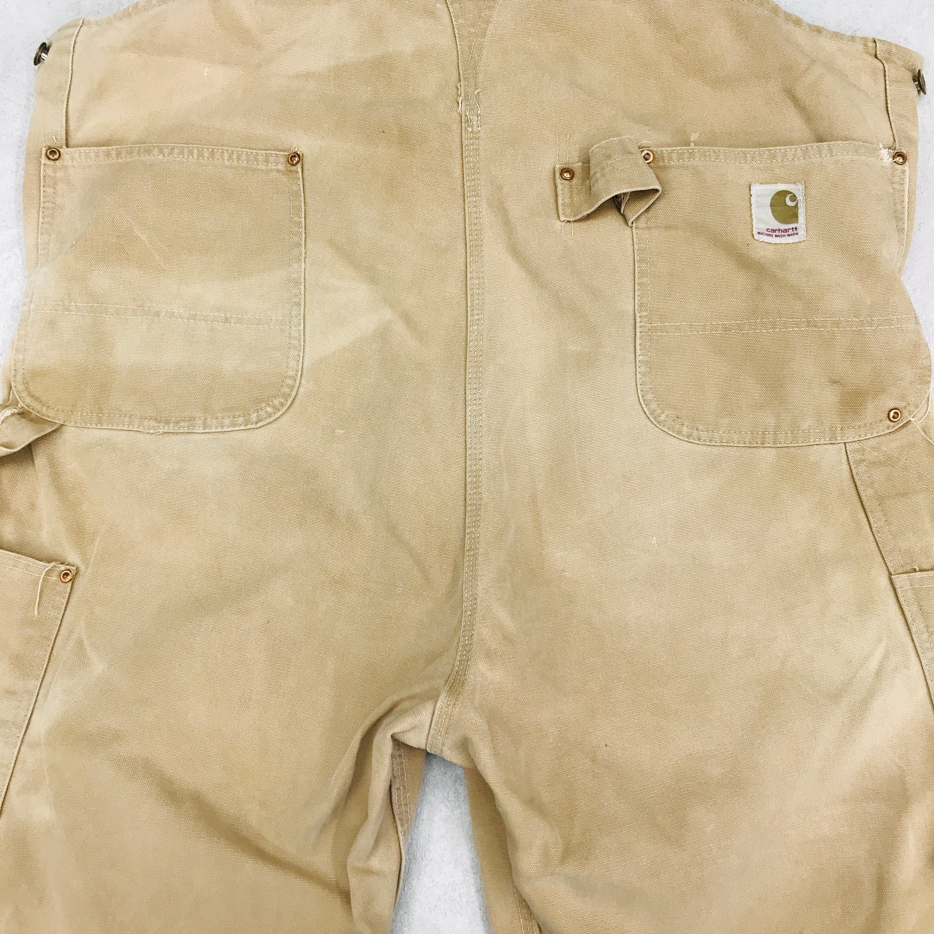 [SALE]11/25迄　期間限定価格　70年代 Carhartt プリントタグ ユニオンチケット付きダブルニー ブラウンダックオーバーオール 70s  カーハート コットン ダック ブラウン ヴィンテージ 古着 ワークウェアー W42相当