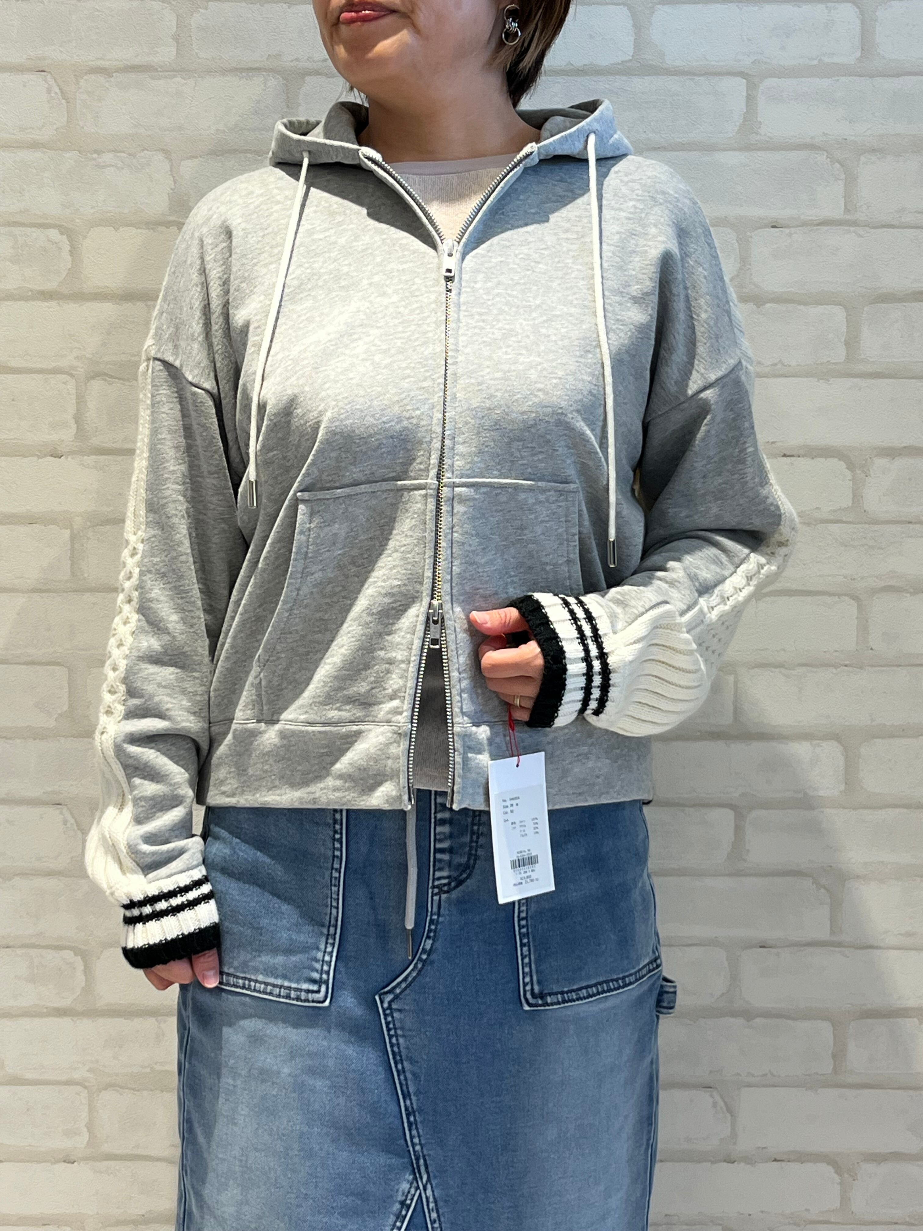 PASSIONE/546904/ニット切り替えスウェットパーカー(グレー)