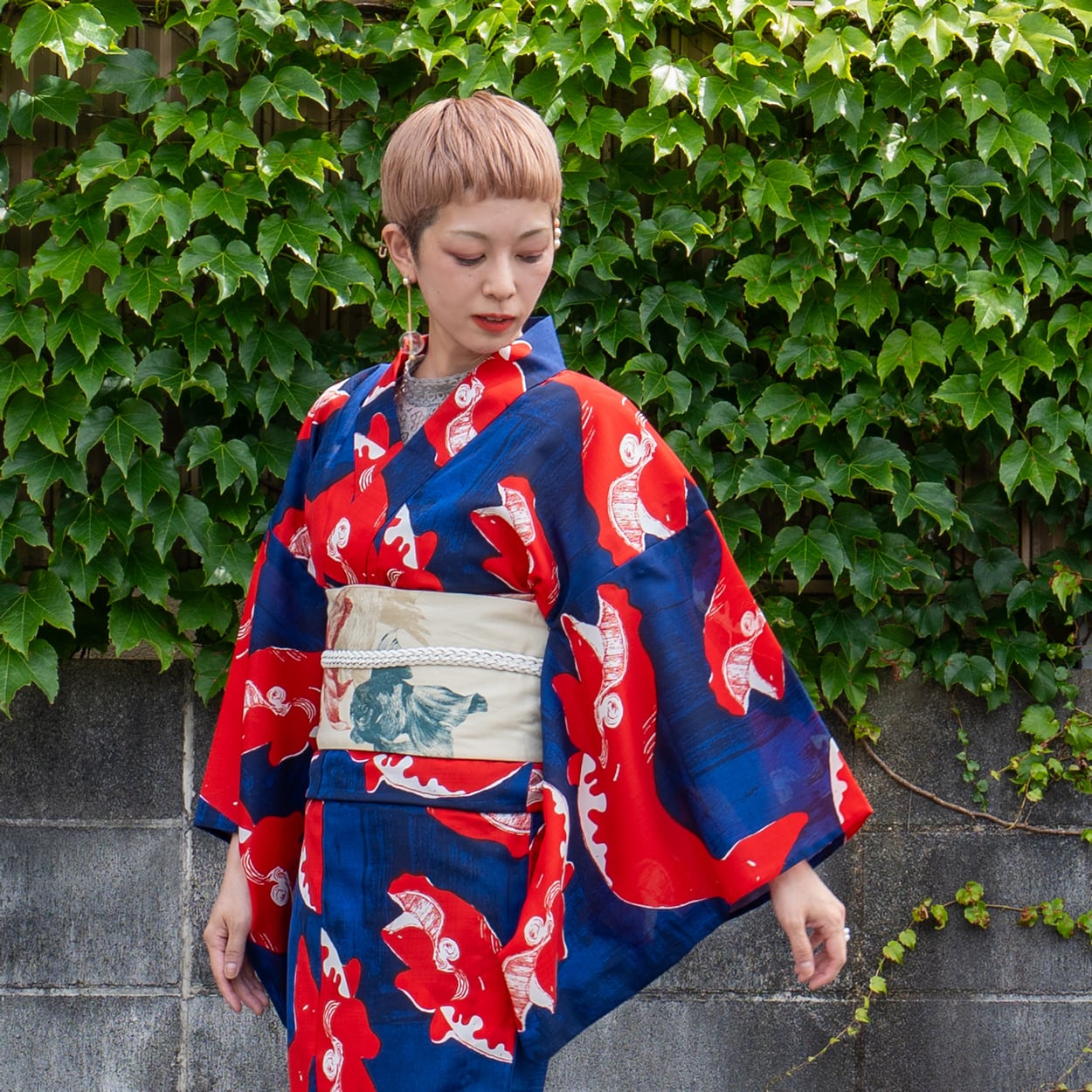 金魚 三尺 帯 金魚刺繍夏帯