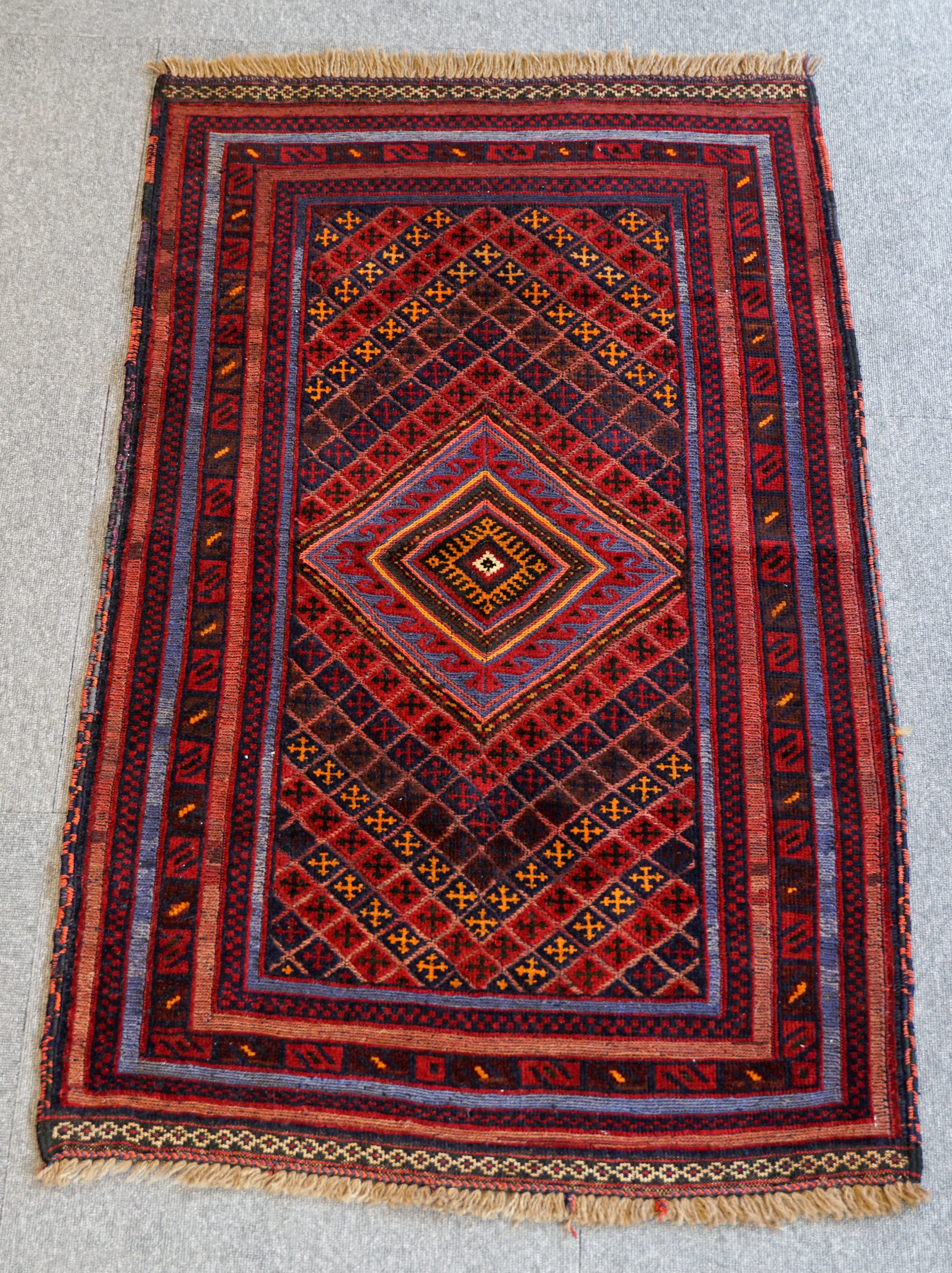 アフガニスタン 手織りマイマナ キリム 手織り絨毯 サイズ:186×156cm-