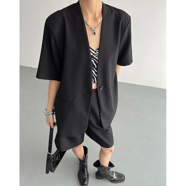 collarless short-sleeved jacket and half pants 10946