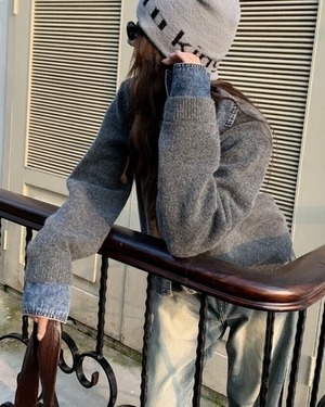 DENIM LAYERED CARDIGAN