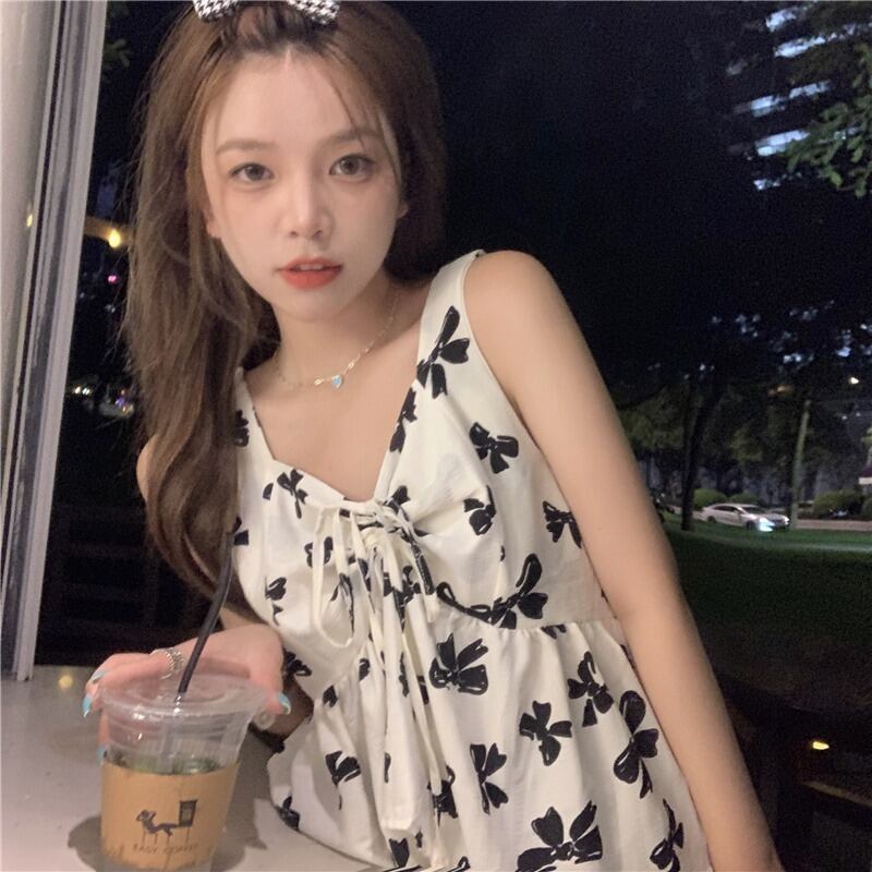 トップス レディースサマーリボンプリント柄バックノースリーブ 夏物 1号婦人85313061110