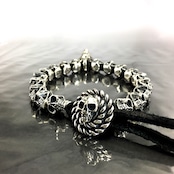 18 SKULL BEADS LEATHER BRACELET with WOLF / 18スカルビーズ レザーブレスレット ウルフ