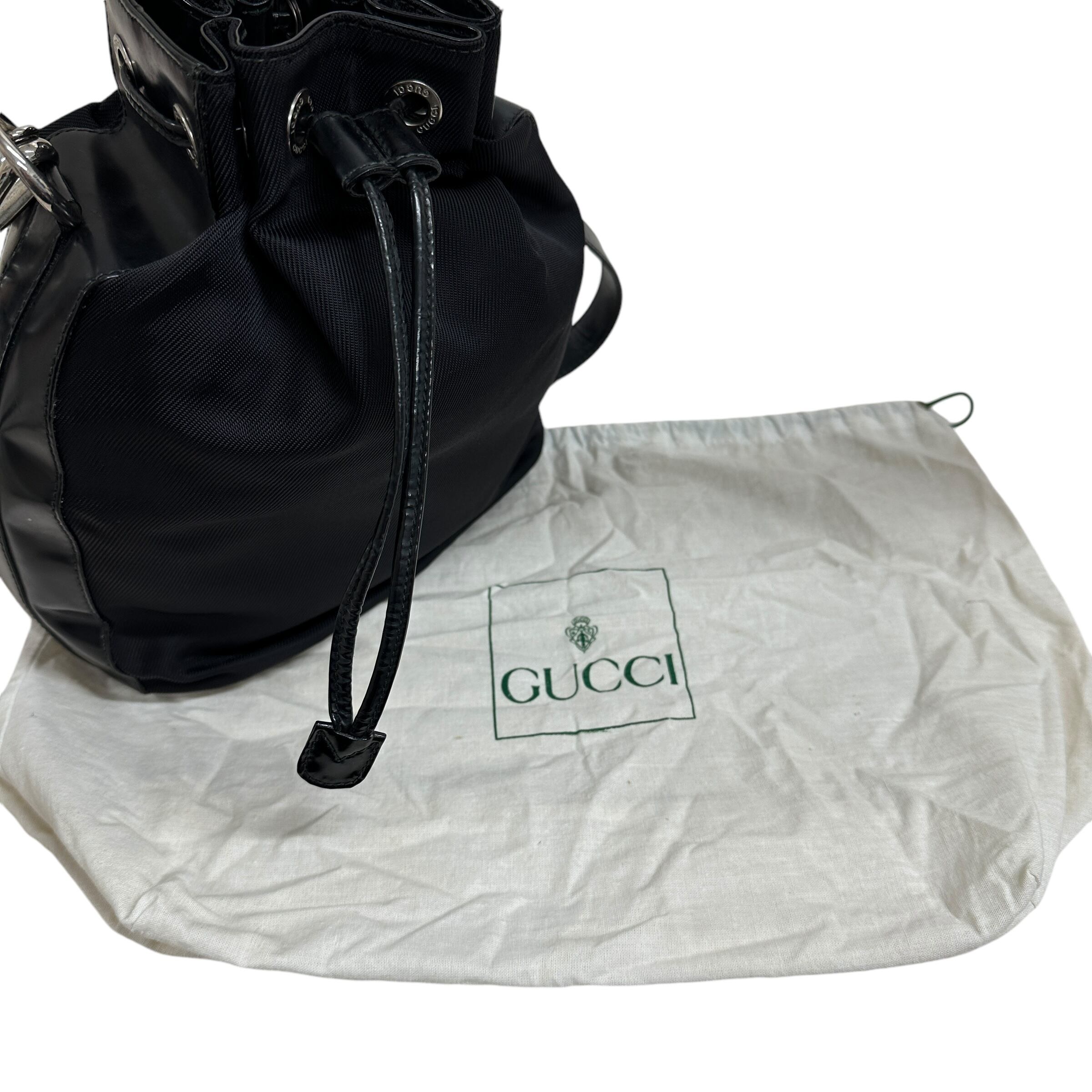 GUCCI グッチ バンブー 巾着 2WAYバッグ ナイロン×エナメル ブラック 
