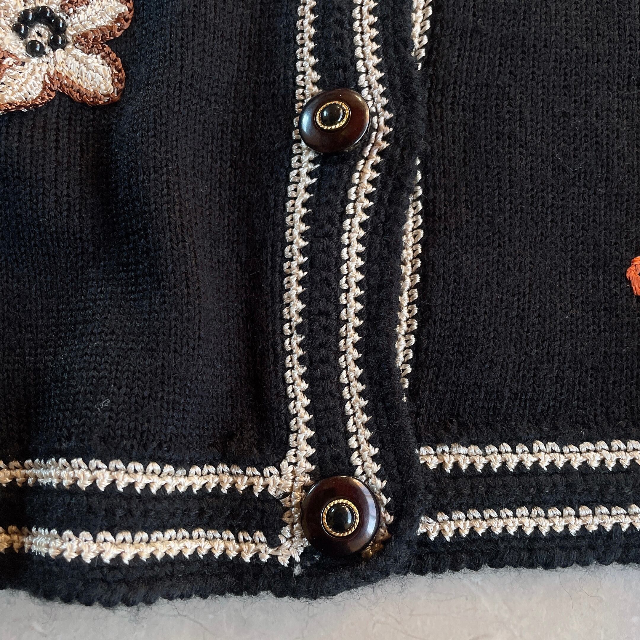 used レトロ 花 刺繍 ニットカーディガン古着 ヴィンテージ vintage