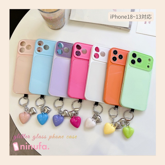 【iPhone18〜13対応】きらめくカメラグリッター◎7色から選べる！ 硬化ガラス かわいい スマホケース ND-16749