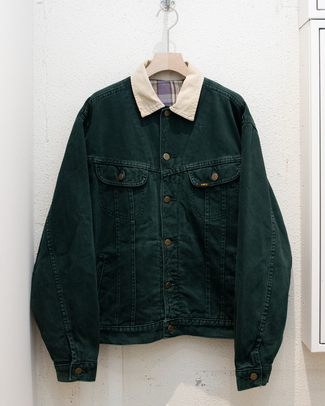“LEE” green pique trucker jacket / flannel check liner / From EUROPE