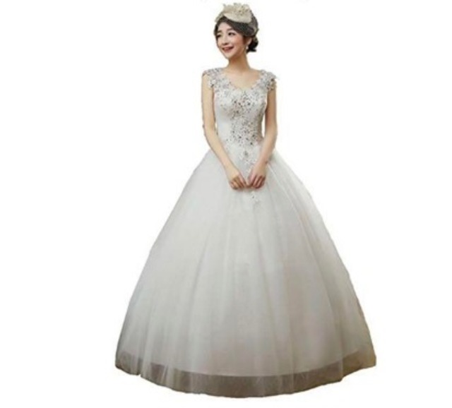 送料無料 未使用 結婚式 前撮り 9号 M スパンコ－ル ビジュ－飾り ウエディング ドレス [OPN3928]