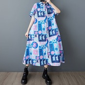 フラワーパッチワークプリント シャツワンピース  30089