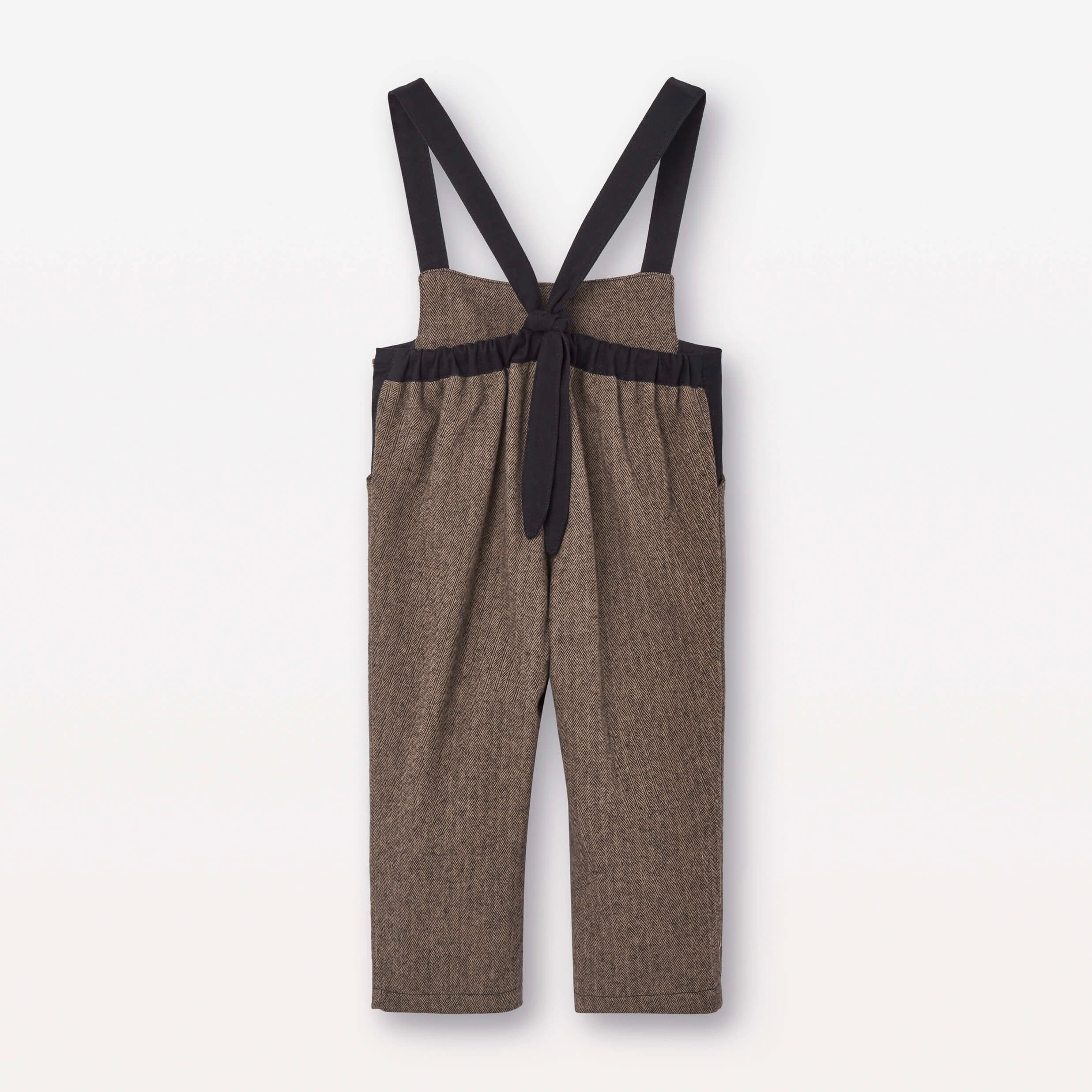 【即納/送料無料】popelin / Brown micro-herringbone contrasting dungarees