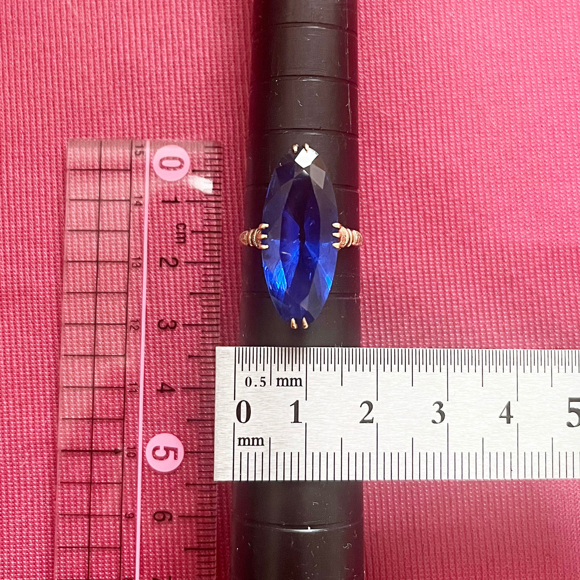 昭和ジュエリー 青色石 リング K18 ヴィンテージ 昭和レトロ 王冠