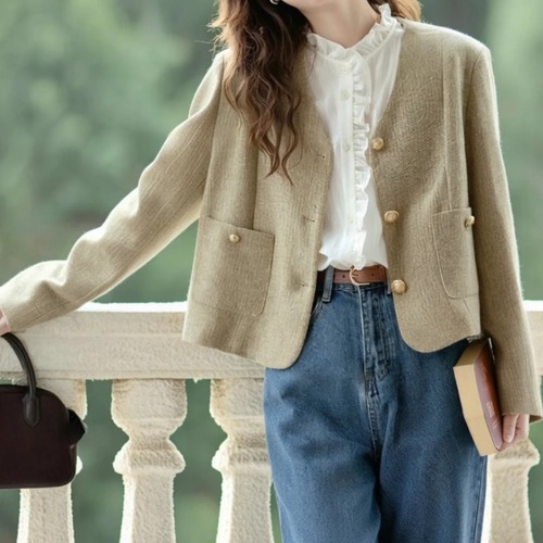 Vネックゴールドポケットジャケット ・8327