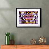 ミラージュ・ゴールド｜輝くメタリックフェイス×パープルストライプの大胆アートポスター｜モダン空間の主役に｜A4ポスター