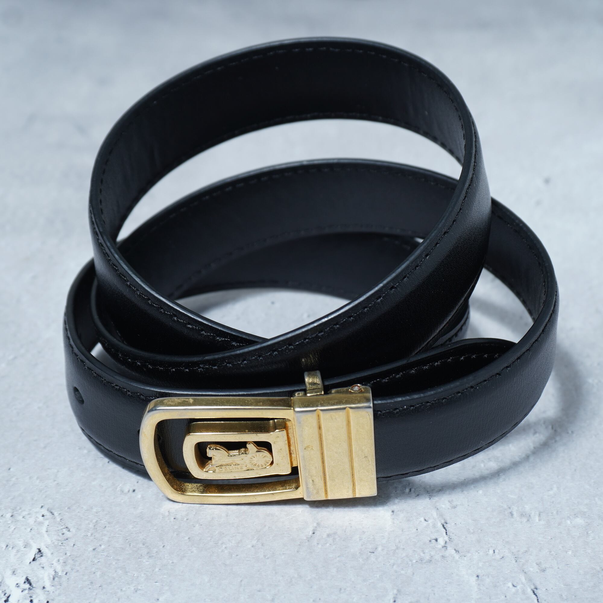 セリーヌ CELINE ベルト ロゴ バックル レザー 黒 ブラック /FF □GY18