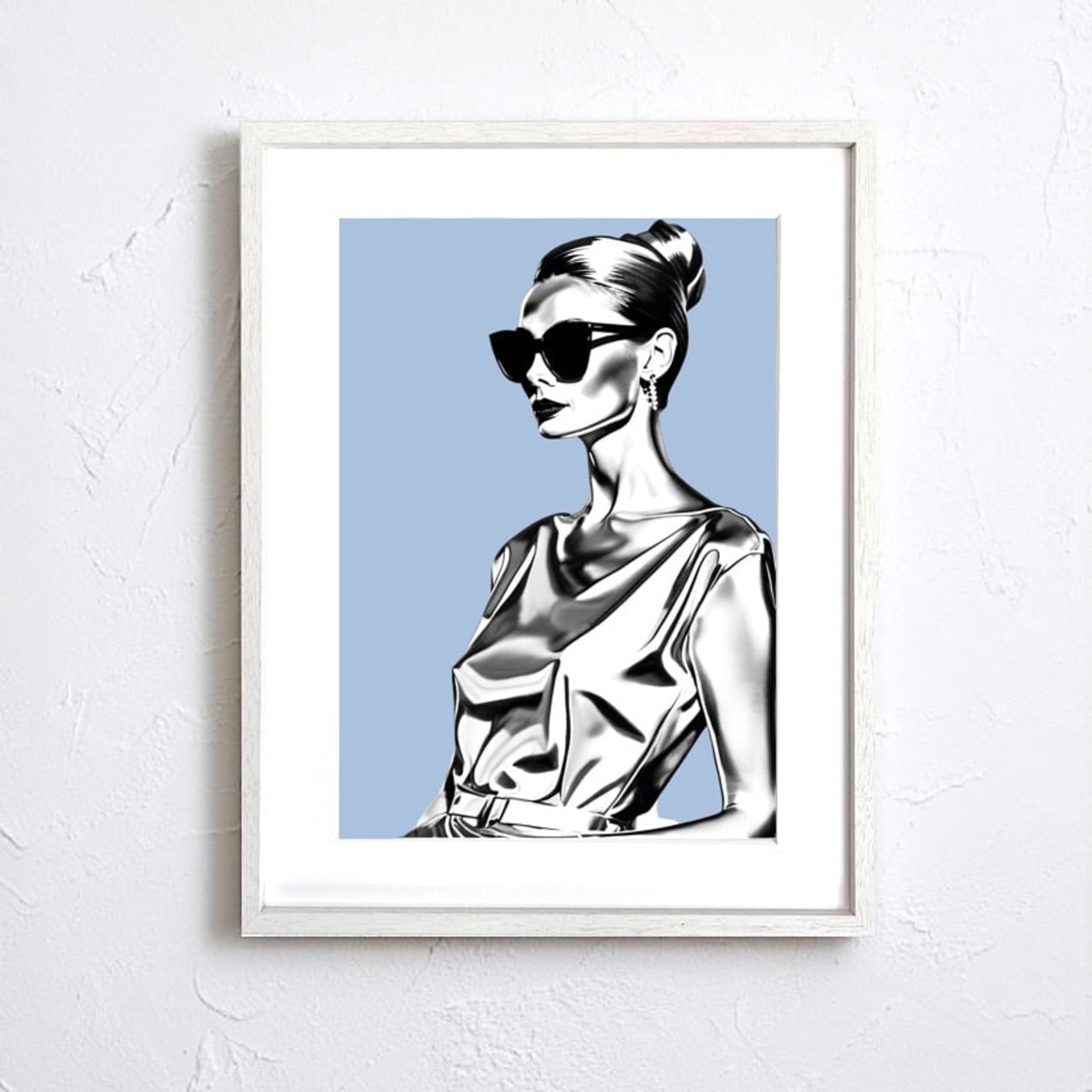 Iron Woman Audrey blue｜クールで洗練されたブルーの女性像アートポスター｜モダン空間を引き締めるスタイリッシュな一枚｜人気のアイアンシリーズA3ポスター