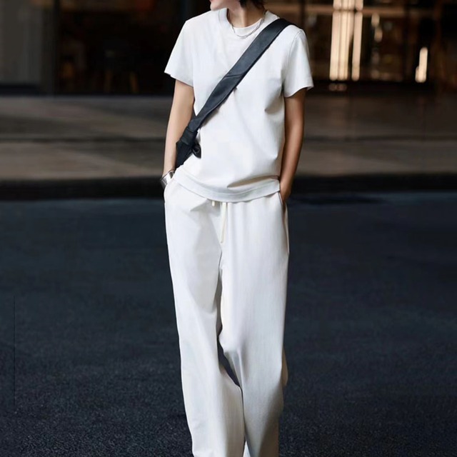 シンプルトップス＆ワイドパンツセットアップ　m0115