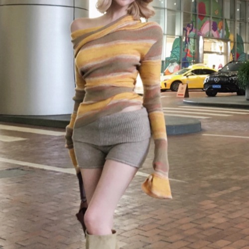 折り返しウエストニットショーパン ・12758