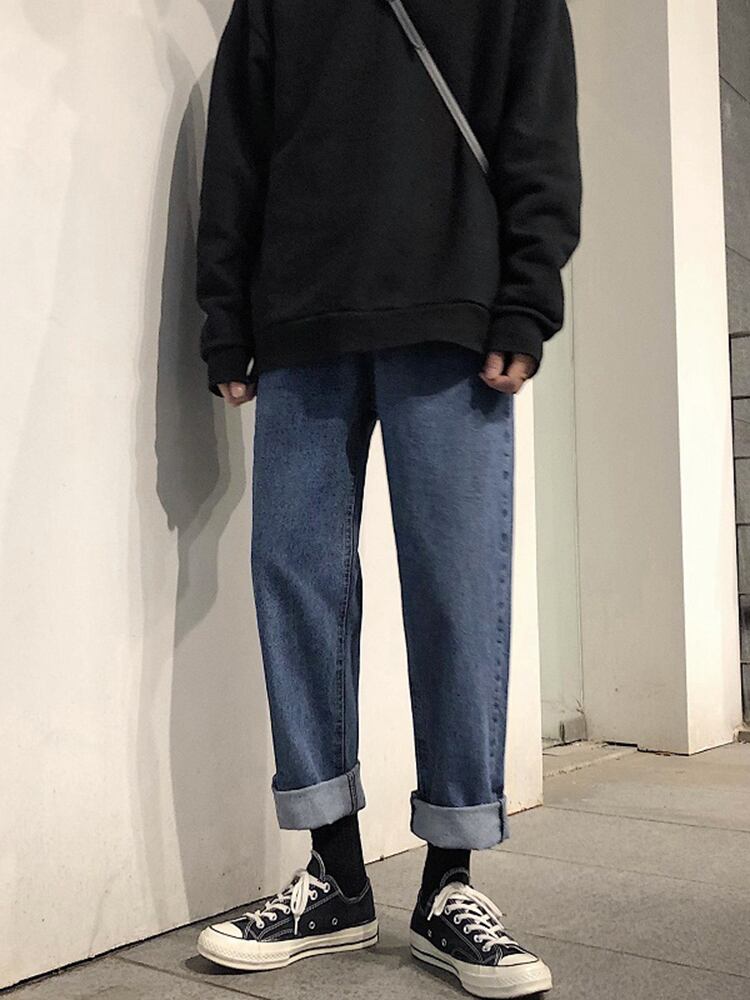 全2色 デニム パンツ ストレート カジュアル 無地 おしゃれ