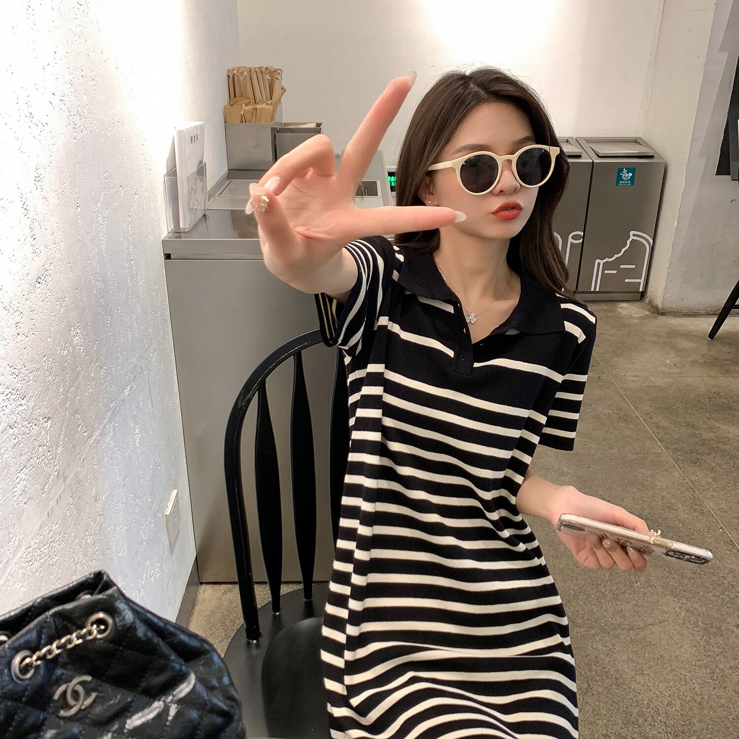 カラースタンダードストライプドレス サマースタイル薄手Aラインスカート レトロ 夏物 6Du_Shop_Women66454420100