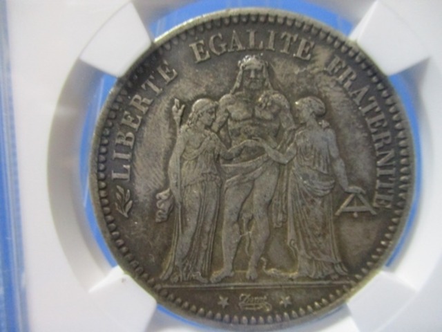 フランス 5フラン銀貨☆1873年／準未使用・極美品／ヘラクレス 