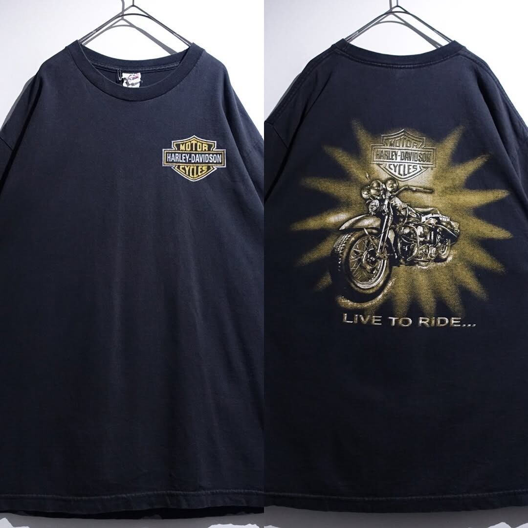 "Harley Davidson" Black Logo & Bike Print Design T-Shirt