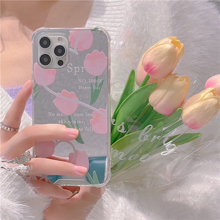 鏡面シリーズが大人気❤︎チューリップ ハート ミラー デザイン スマホケース ND-14572