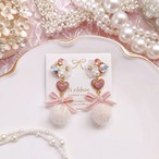 《 フラワービジュー×ふわふわボール 》 ピアス/イヤリング