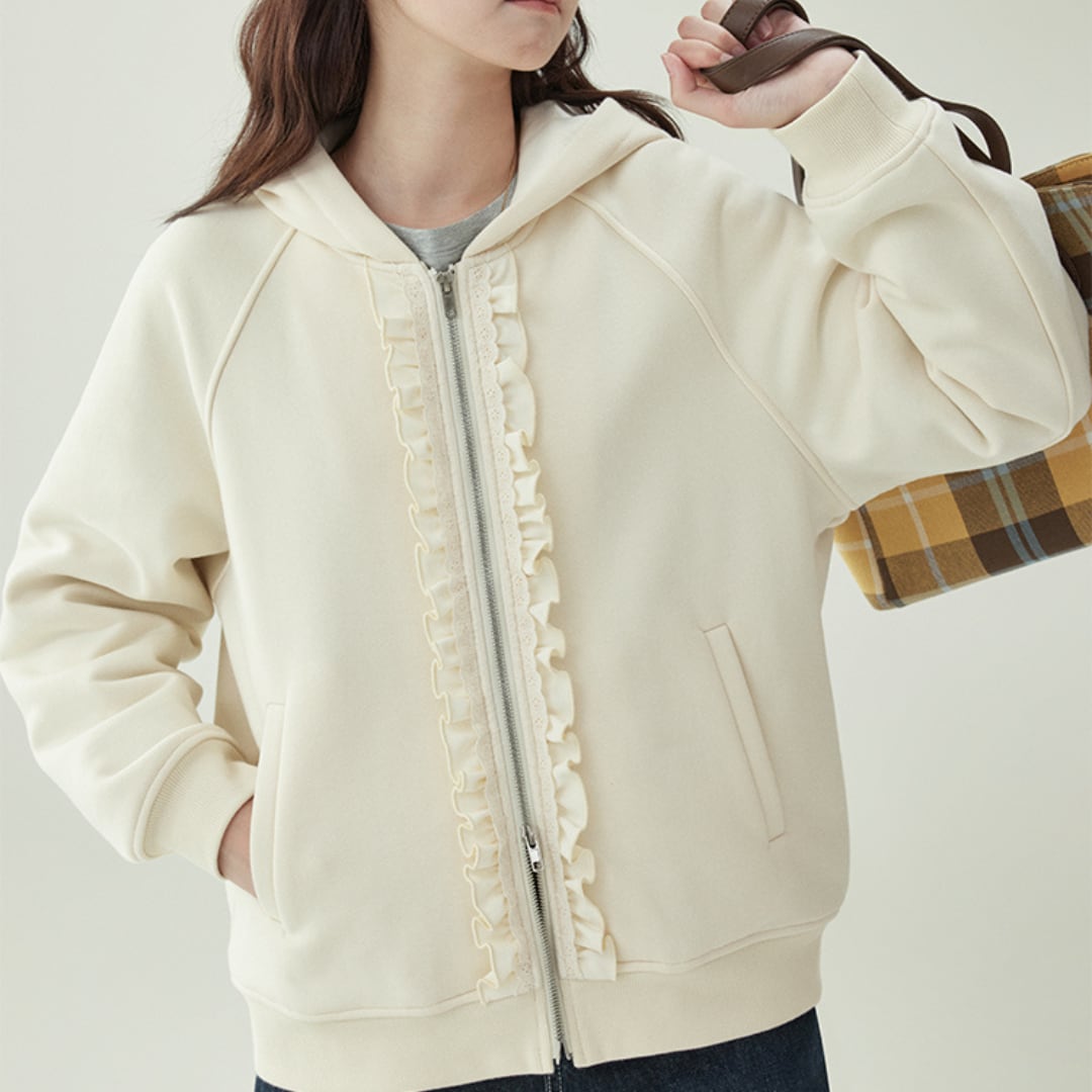 frill zip up hoodie