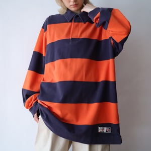 over silhouette bi-color stripe design rugger shirt