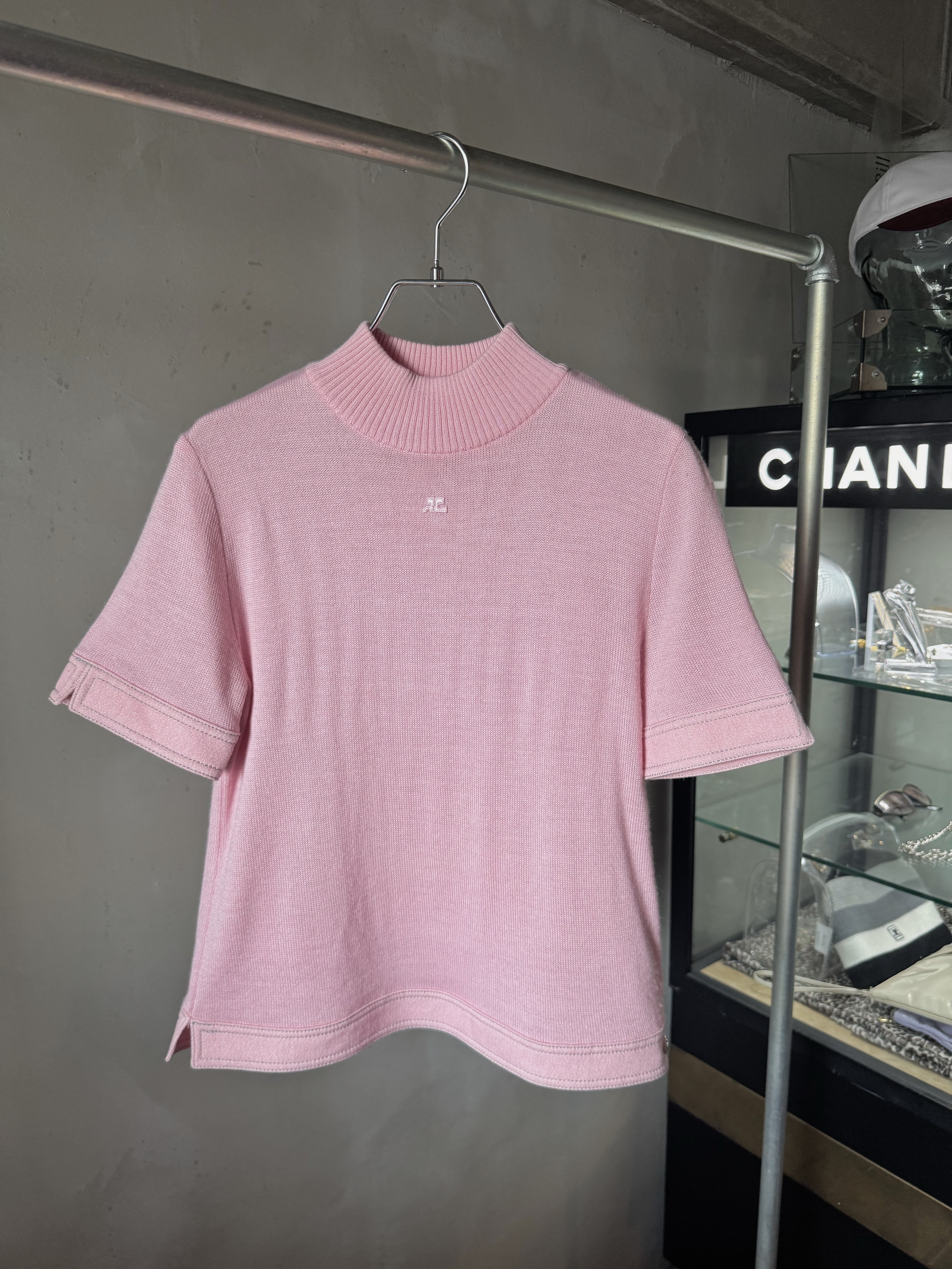 Courrèges denim piping baby pink logo knit