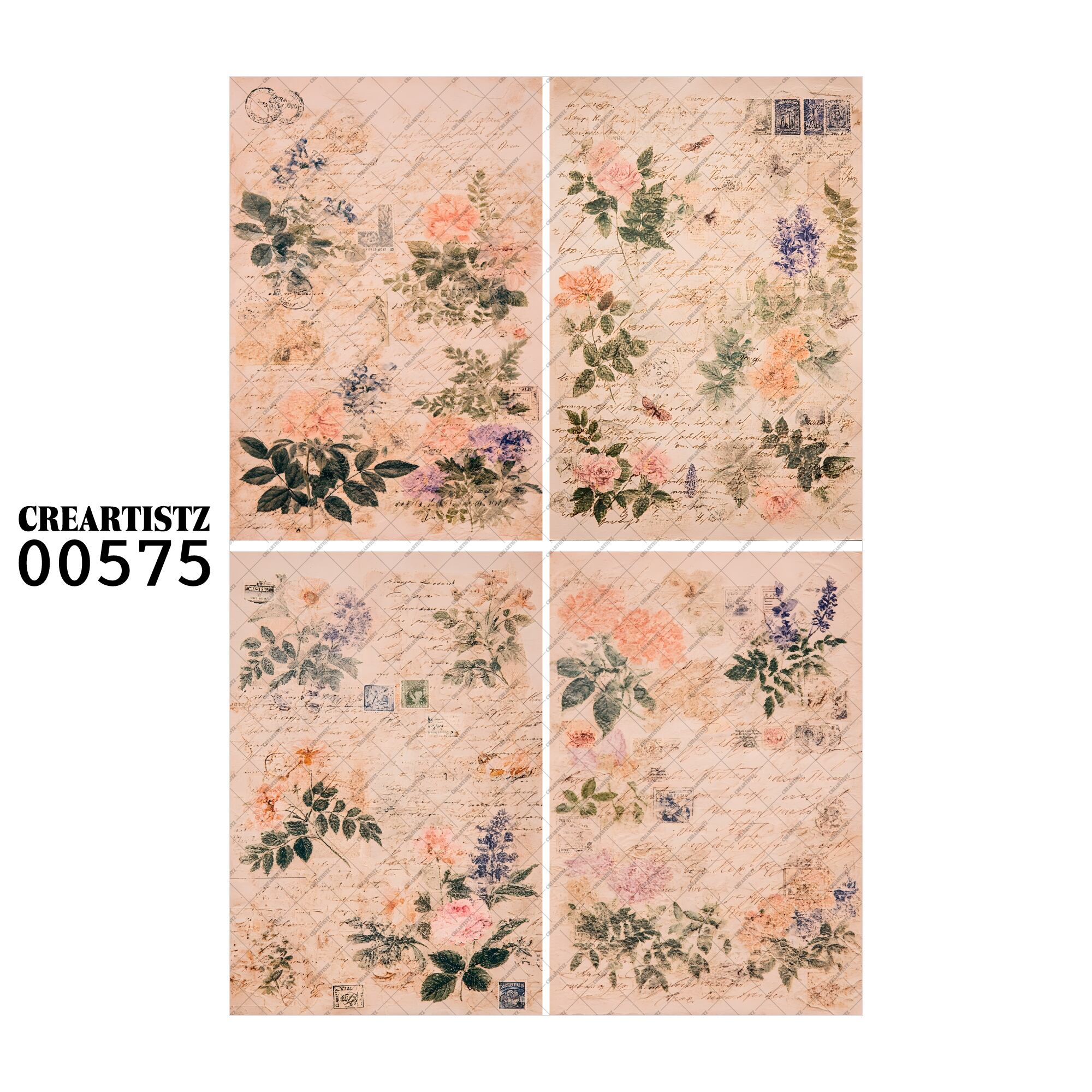 00575 背景 コラージュ素材 オリジナル 12枚セット (4種類×3枚) ペーパー/ステッカー CREARTISTZ