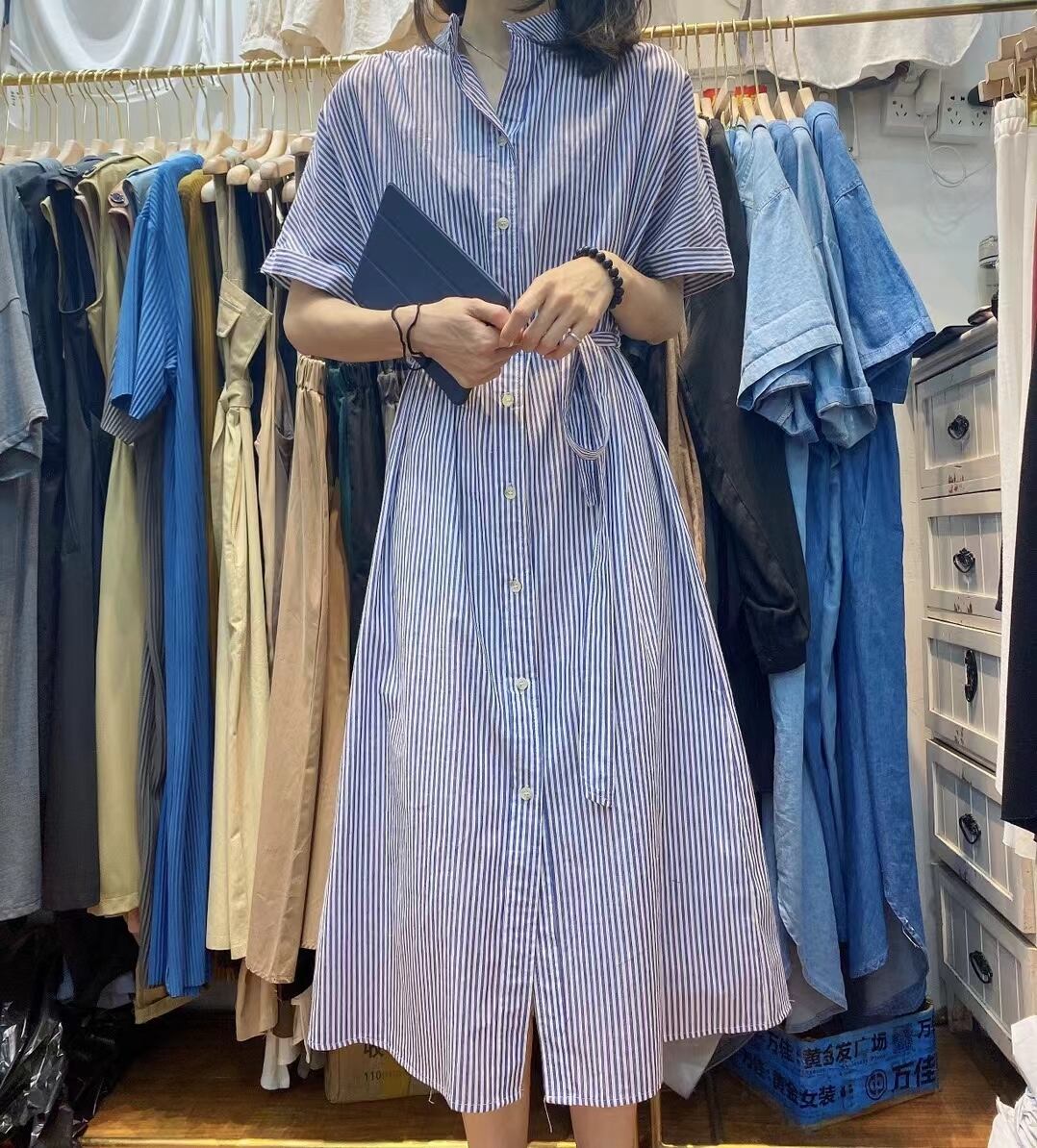 ストライプ　シャツワンピース　AJ33167-6158