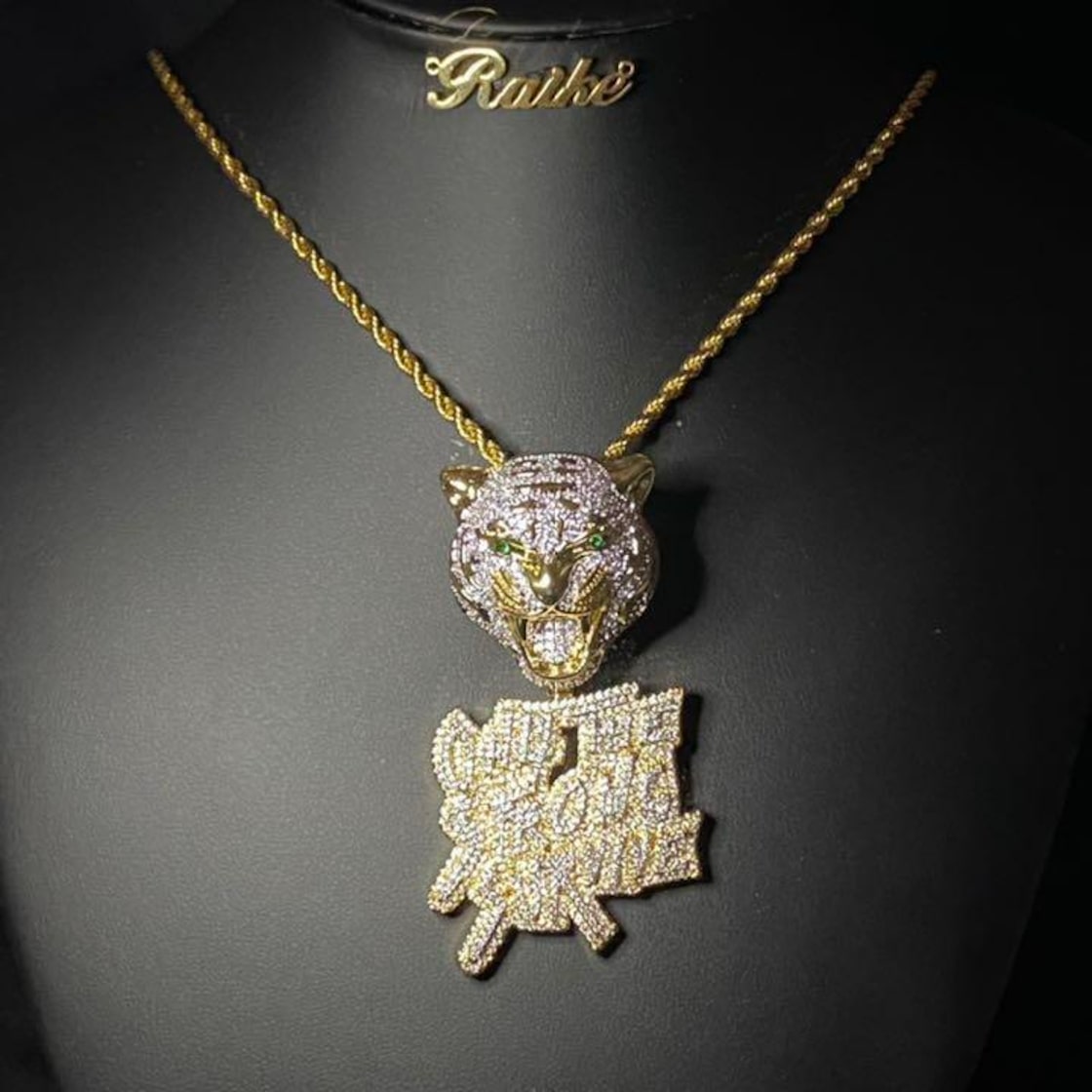 ゴールド タイガー ブリンブリンネックレス CZ プロングパヴェ 虎 