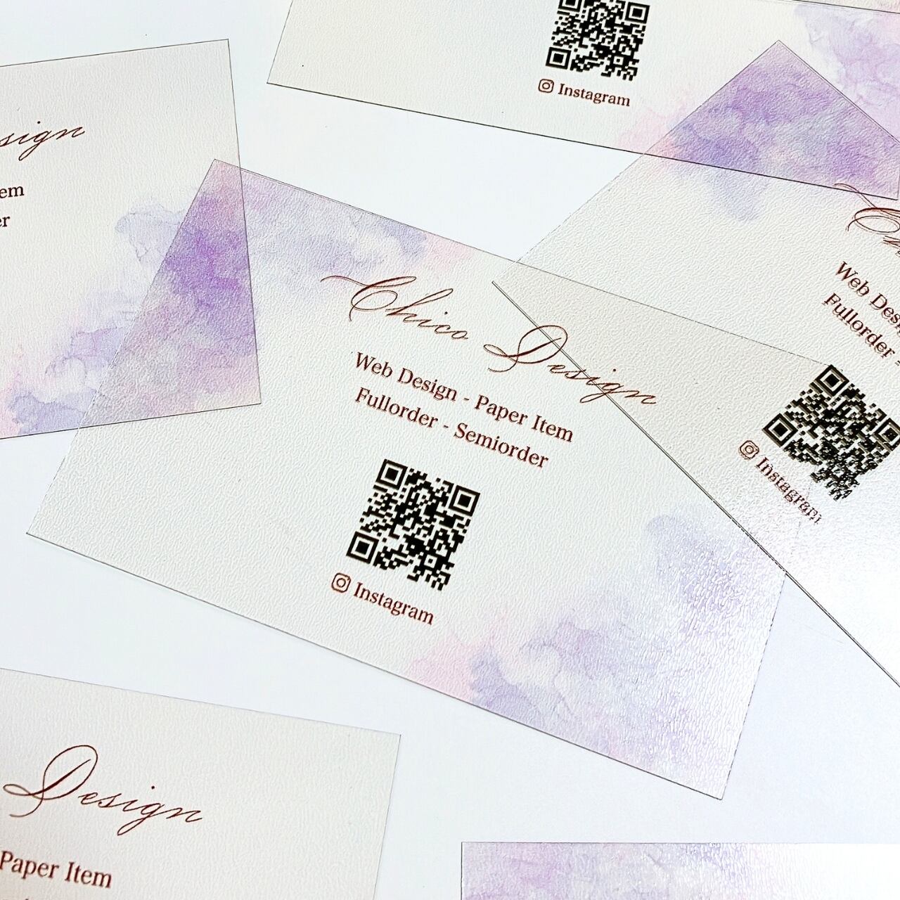 【横型】水彩パープル*透明カード|名刺|ショップカード|サンキューカード|片面|10部