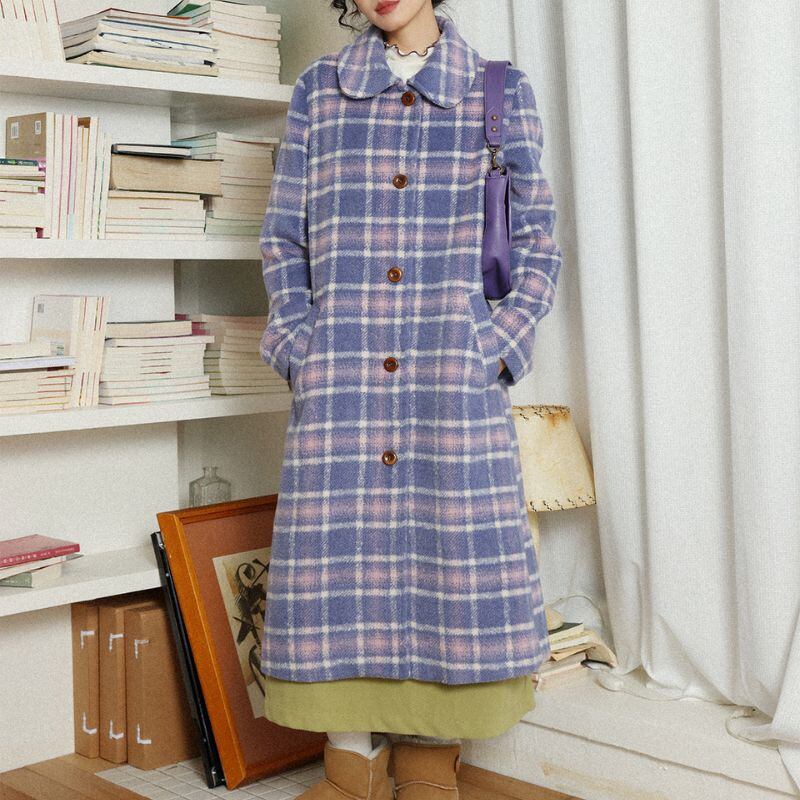Vintage purple plaid coat 00623