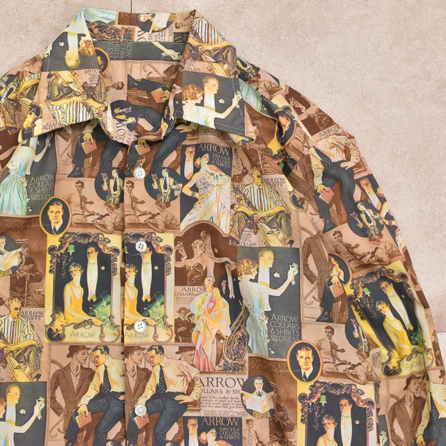70s J.C. Leyendecker The Arrow Collar Man pattern poly shirt
