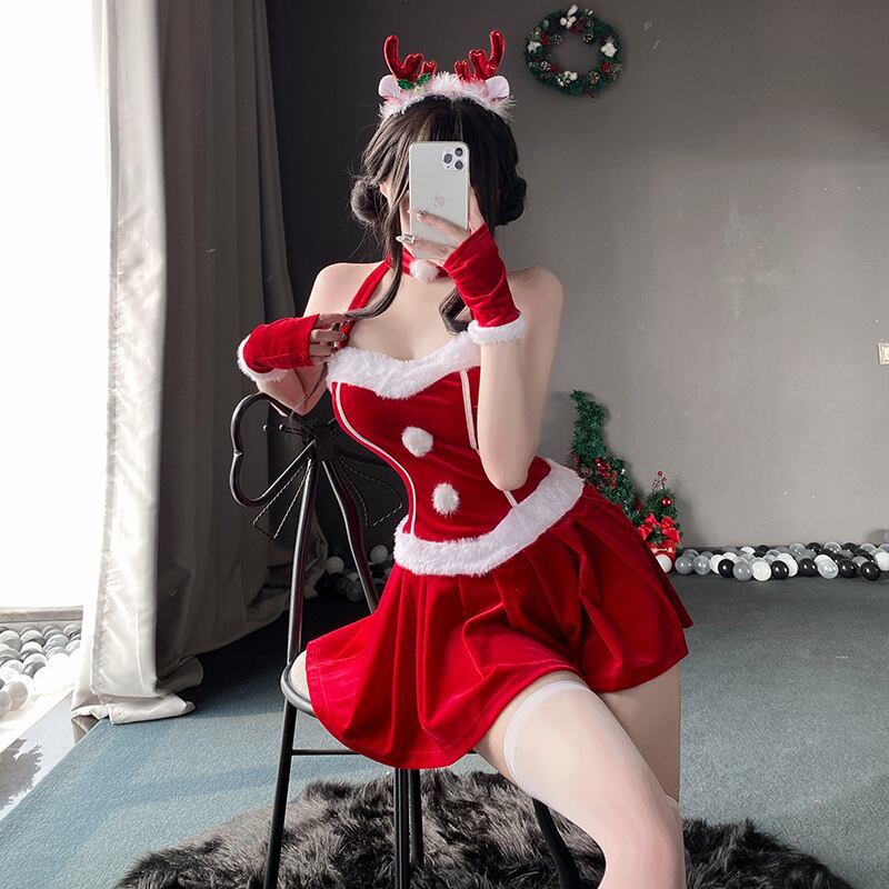 【魅惑のサンタ衣装】セクシー×可愛いベルベットクリスマスコスチューム|ふわもこファー付きサンタワンピース