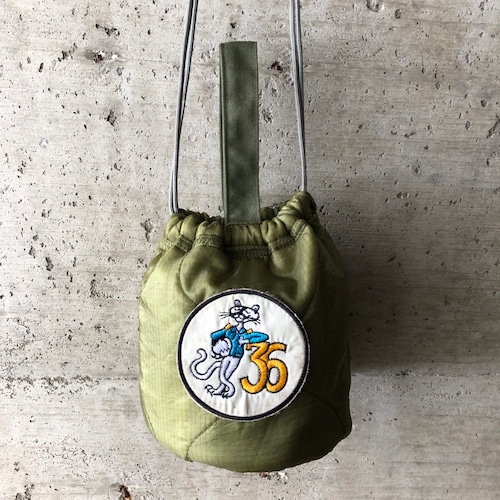 【HB1088】 ショルダー ミリタリー USA　ライナーリメイク　ペイシェントバッグ　巾着　