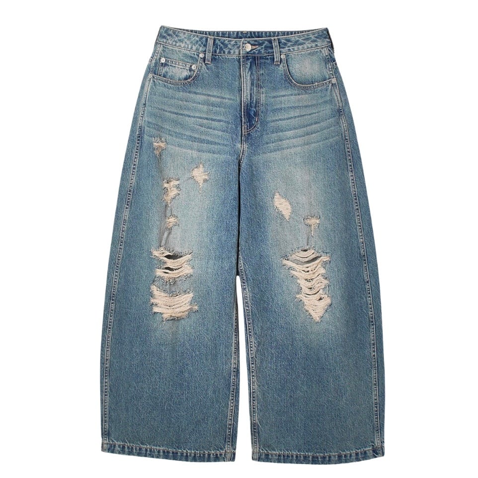 【x-girl】DISTRESSED BAGGY DENIM PANTS / INDIGO【エックスガール】