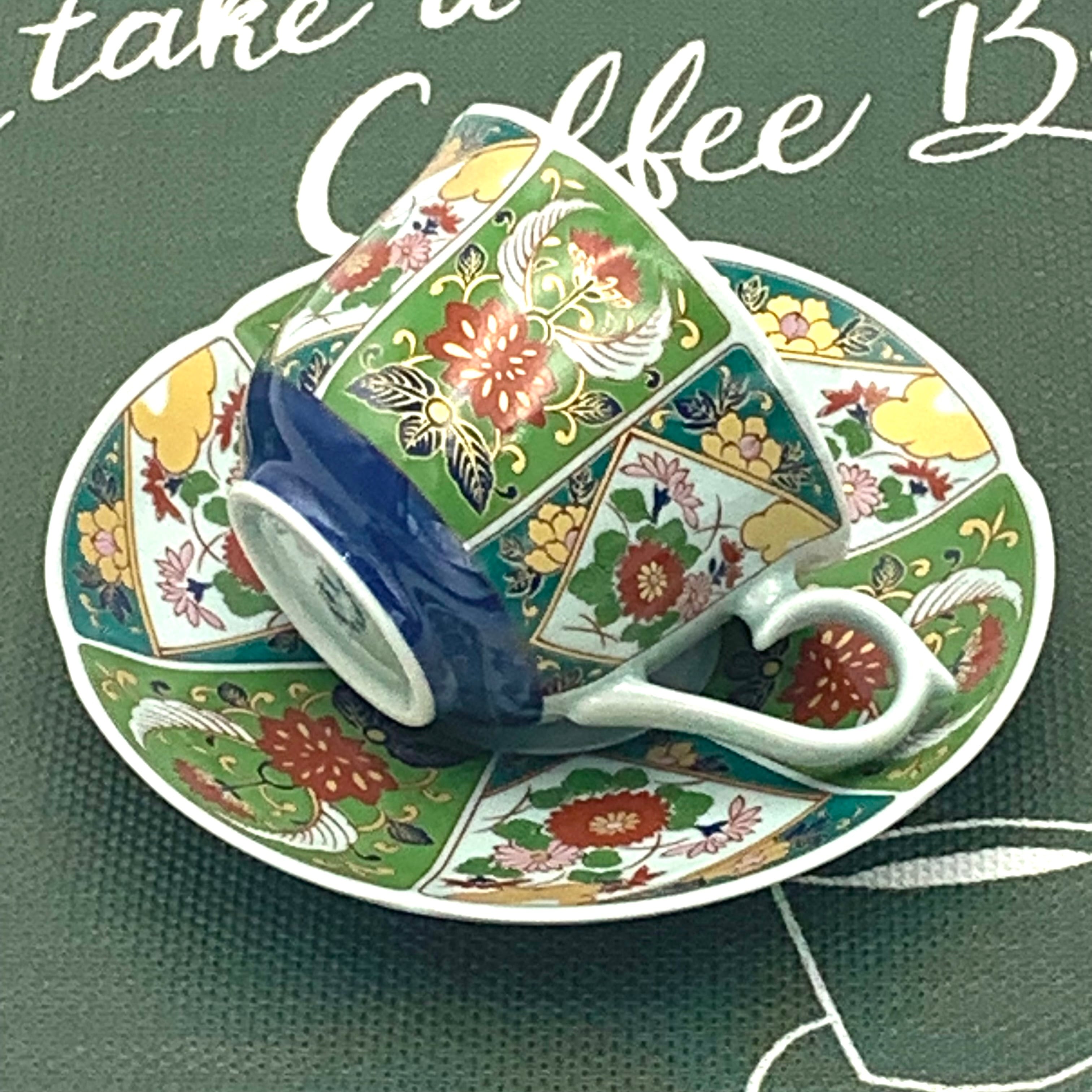 波佐見焼 錦古伊万里緑彩牡丹絵 珈琲碗皿 カップ＆ソーサー | 有田焼
