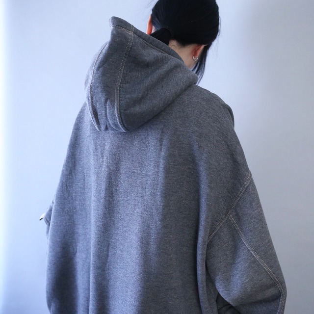 XXXXL super over silhouette stitch work gimmick design sweat parka