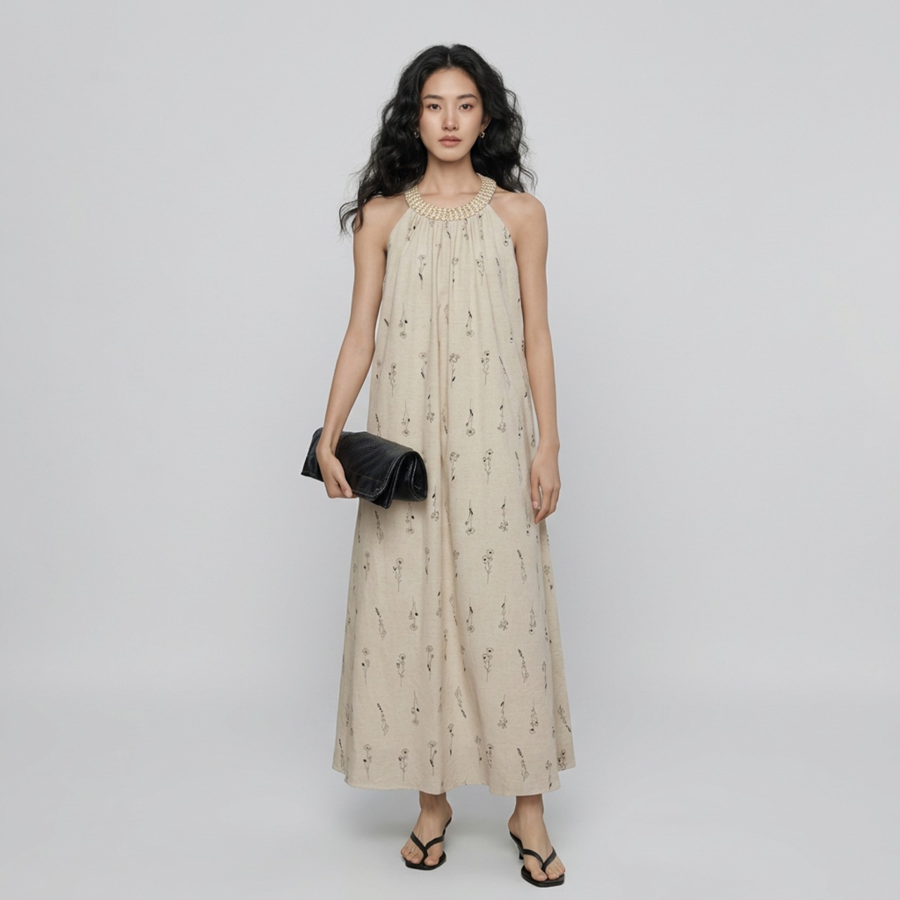 ホルターネック Aライン ノースリーブ ワンピース   1color  26069・画像2