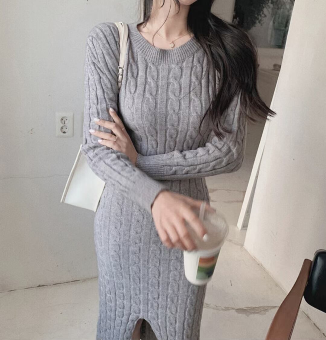 ゲーブル編み ニットワンピース　AJ1079-8068