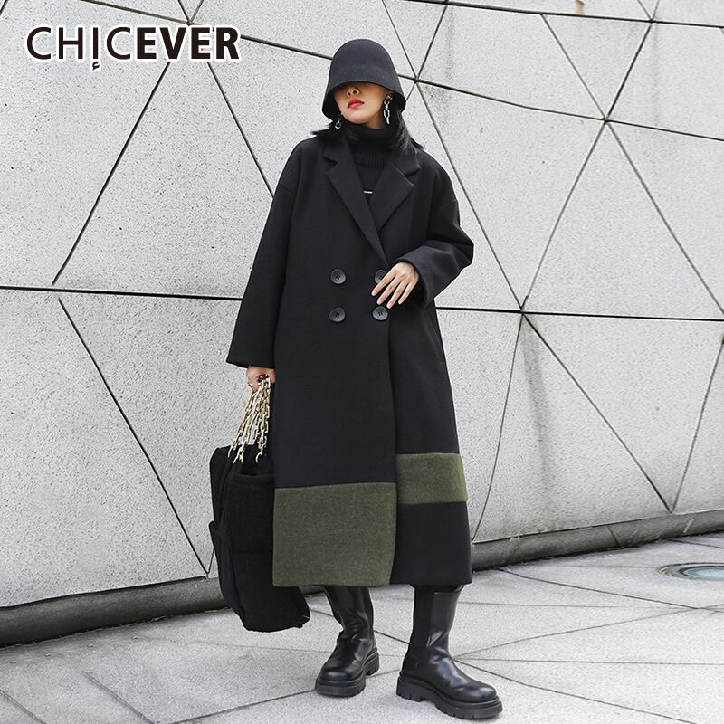 CHICEVERツイードトレンチ女性ラペル長袖ヒットカラールーズオーバーサイズポケットストリートコート2020秋の服 ロング オータム 秋物 6base540260998607