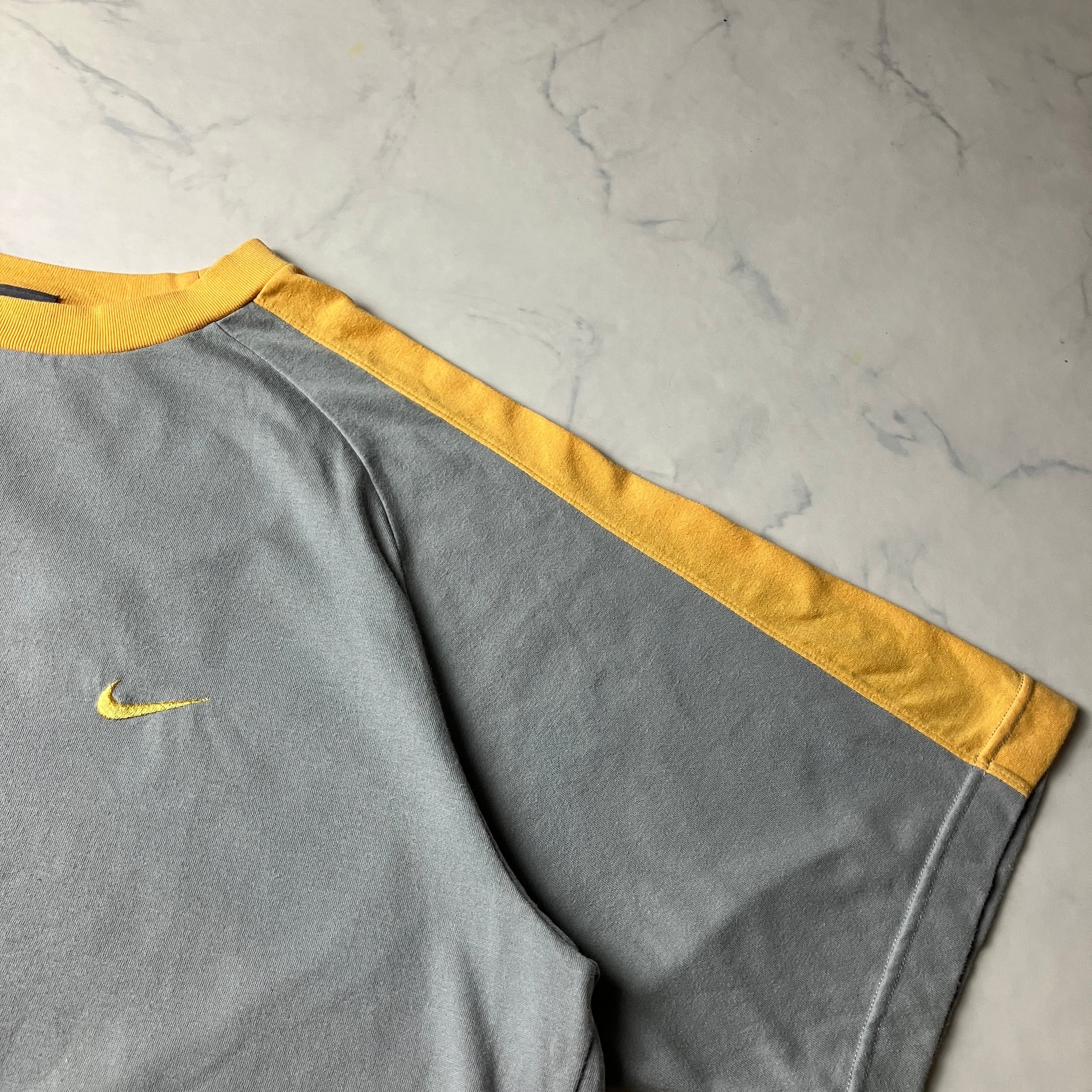 00s NIKE ナイキ 袖ライン 襟リンガー ロゴ刺繍 Tシャツ y2kテック ...